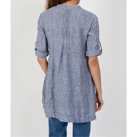 CP Shades Regina 100% Linen Collarless Pleated Bodice Tunic Top Women's Small - Picture 3 of 12
